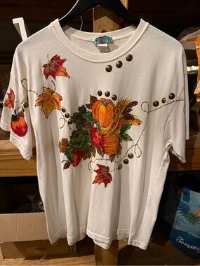 White Fall Harvest Graphic Tee with Metallic Studs